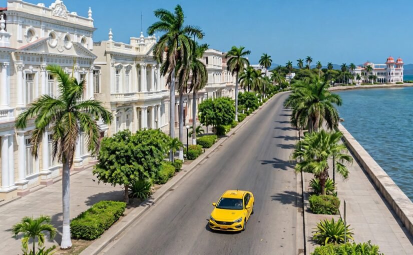 Taxi de La Habana a Cienfuegos: taxi amarillo moderno en Cuba