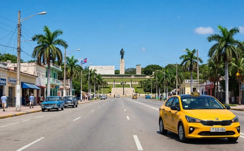 Taxi de La Habana a Santa Clara: taxi amarillo moderno en Cuba